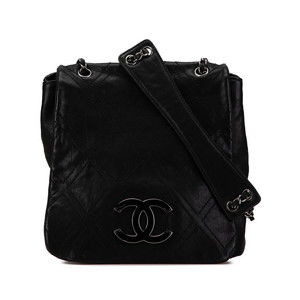 CHANEL Diamond Stitch Coco Mark Double Chain Shoulder Bag Black Calf